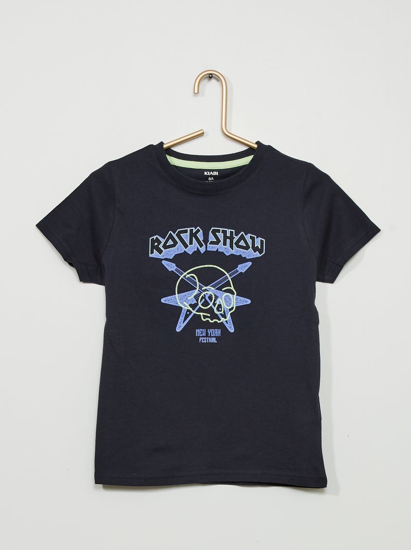 T-shirt em malha jersey com estampado AZUL - Kiabi