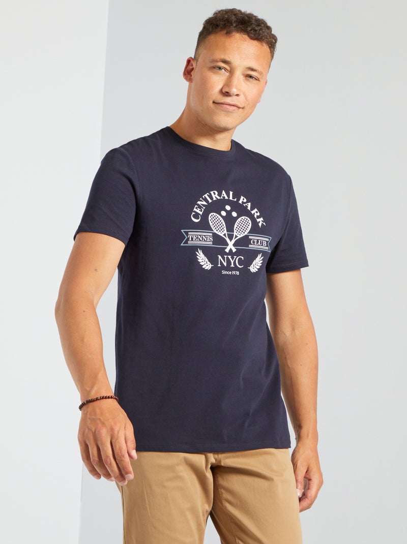 T-shirt em malha jersey com estampado AZUL - Kiabi