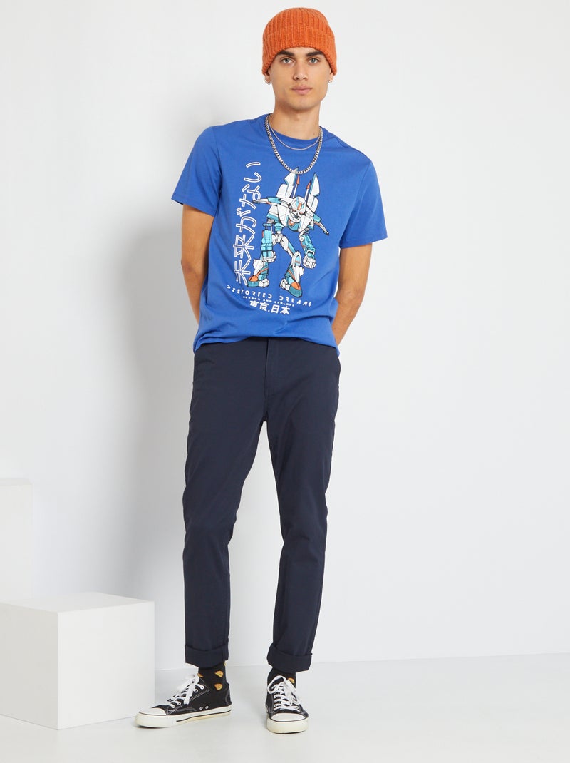 T-shirt em malha jersey com estampado AZUL - Kiabi