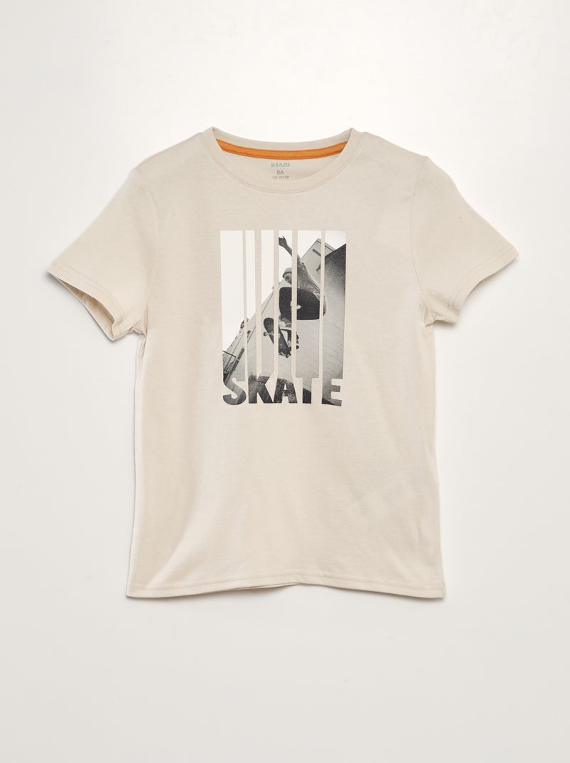 T-shirt em malha jersey com estampado BEGE - Kiabi