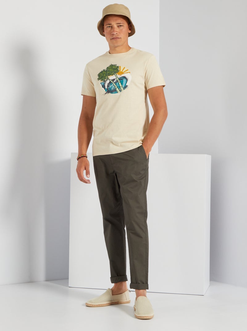 T-shirt em malha jersey com estampado BEGE - Kiabi
