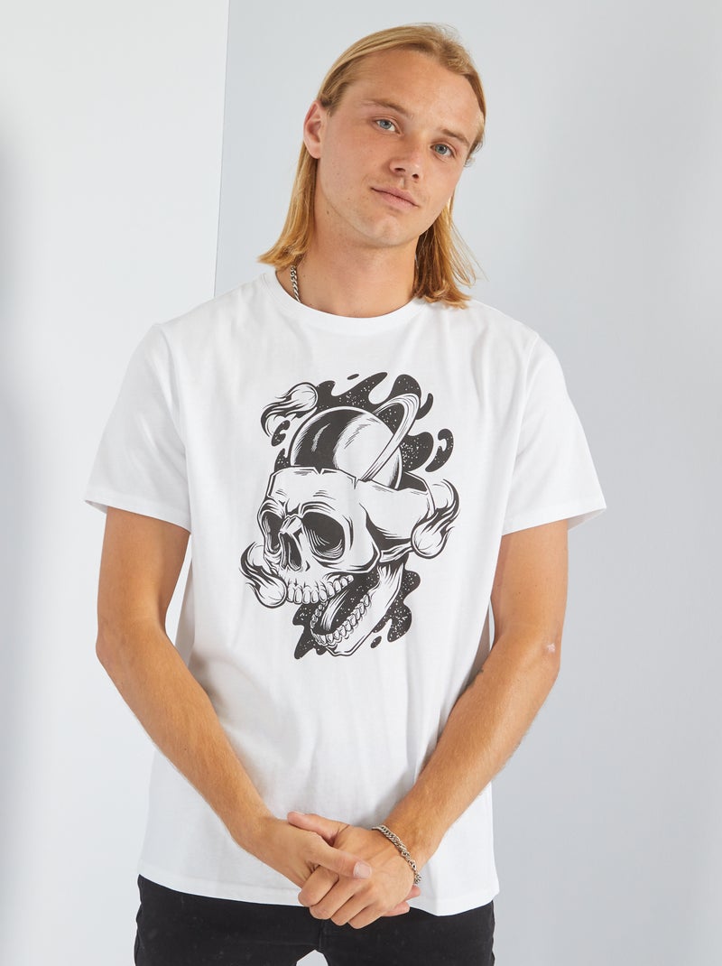 T-shirt em malha jersey com estampado BRANCO - Kiabi