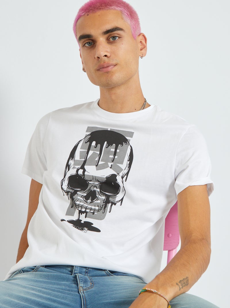 T-shirt em malha jersey com estampado BRANCO - Kiabi