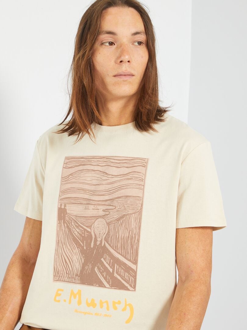 T-shirt em malha jersey com estampado gráfico bege - Kiabi
