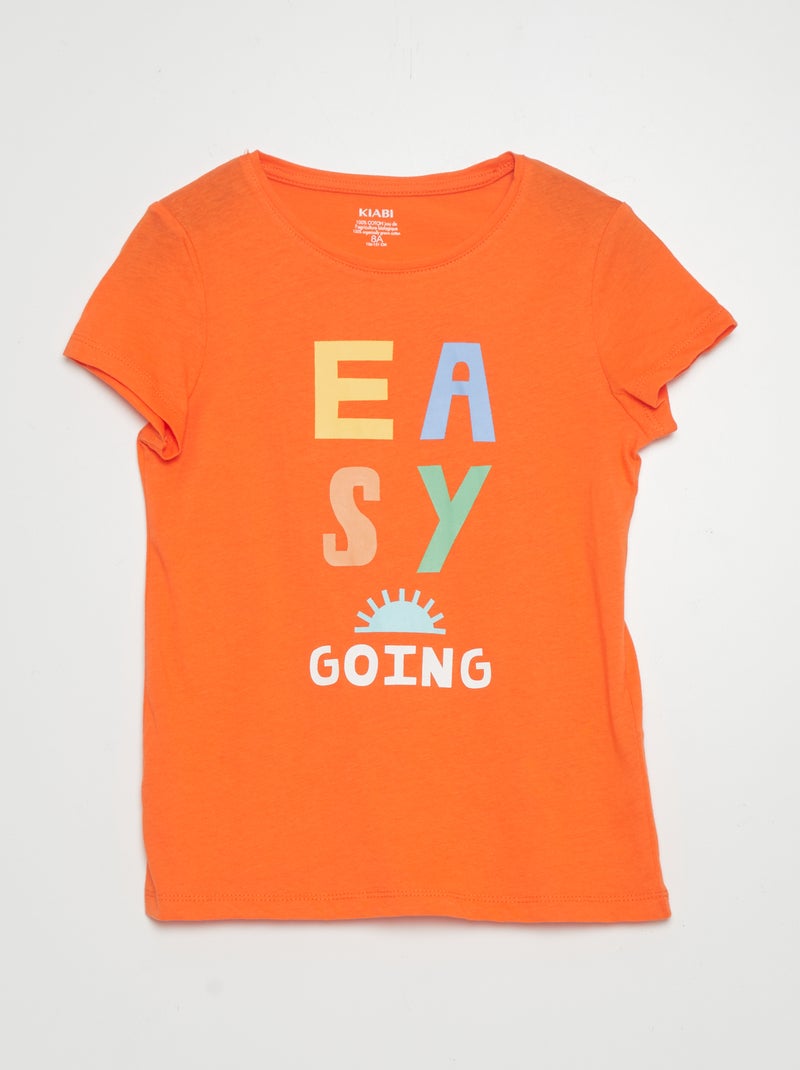 T-shirt em malha jersey com estampado LARANJA - Kiabi
