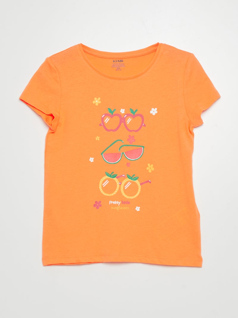 T-shirt em malha jersey com estampado LARANJA - Kiabi