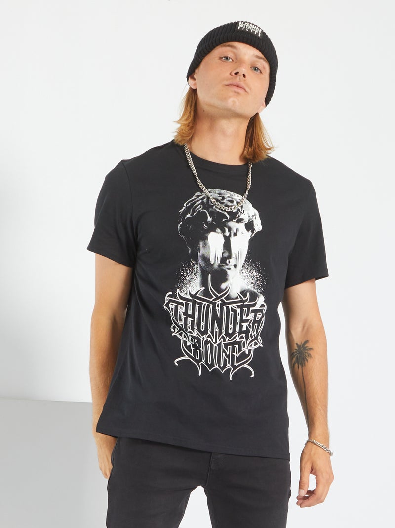T-shirt em malha jersey com estampado PRETO - Kiabi