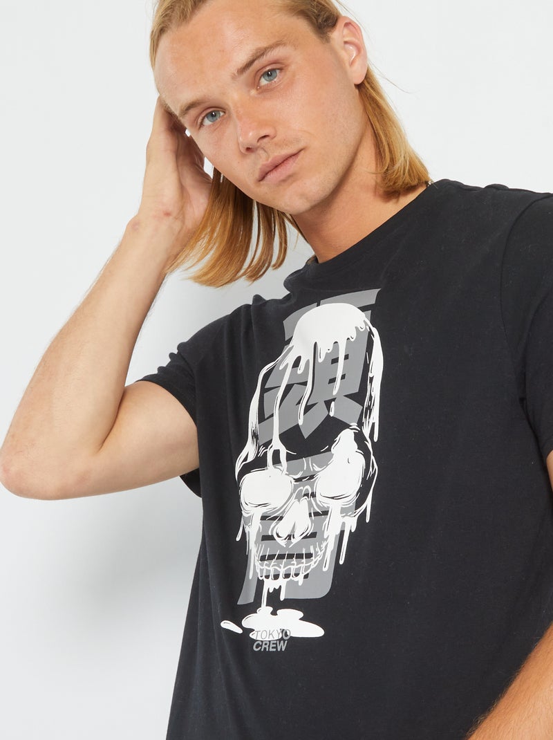 T-shirt em malha jersey com estampado PRETO - Kiabi