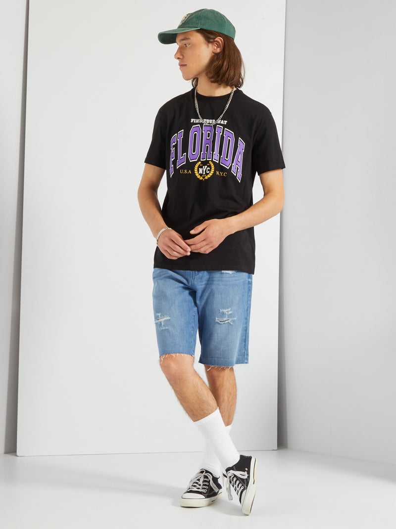 T-shirt em malha jersey com estampado Preto - Kiabi