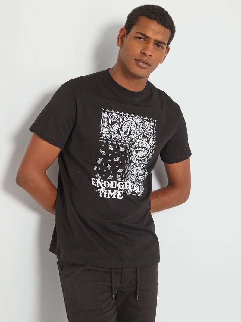 T-shirt em malha jersey com estampado Preto - Kiabi