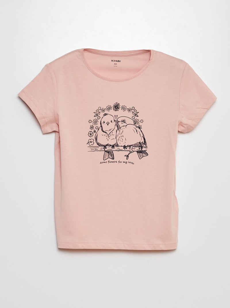 T-shirt em malha jersey com estampado ROSA - Kiabi