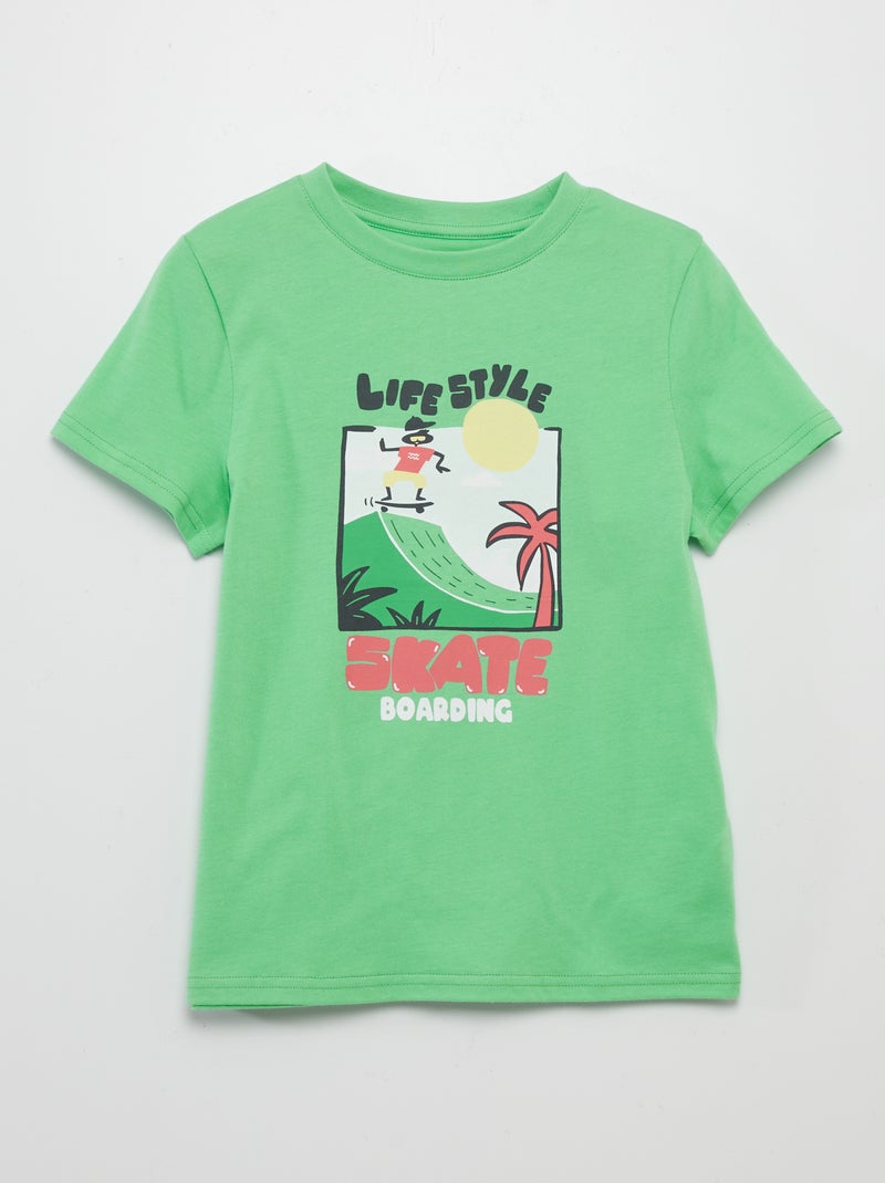 T-shirt em malha jersey com estampado VERDE - Kiabi