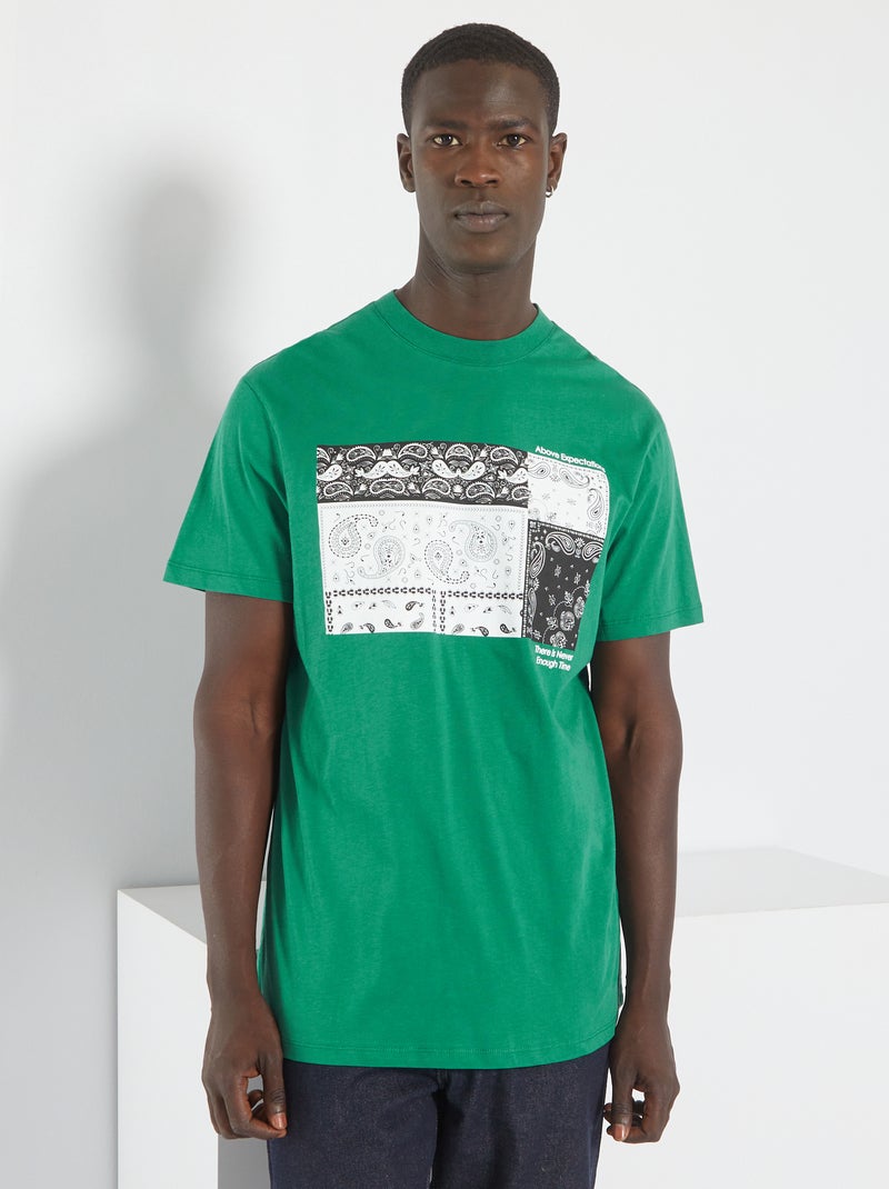 T-shirt em malha jersey com estampado VERDE - Kiabi