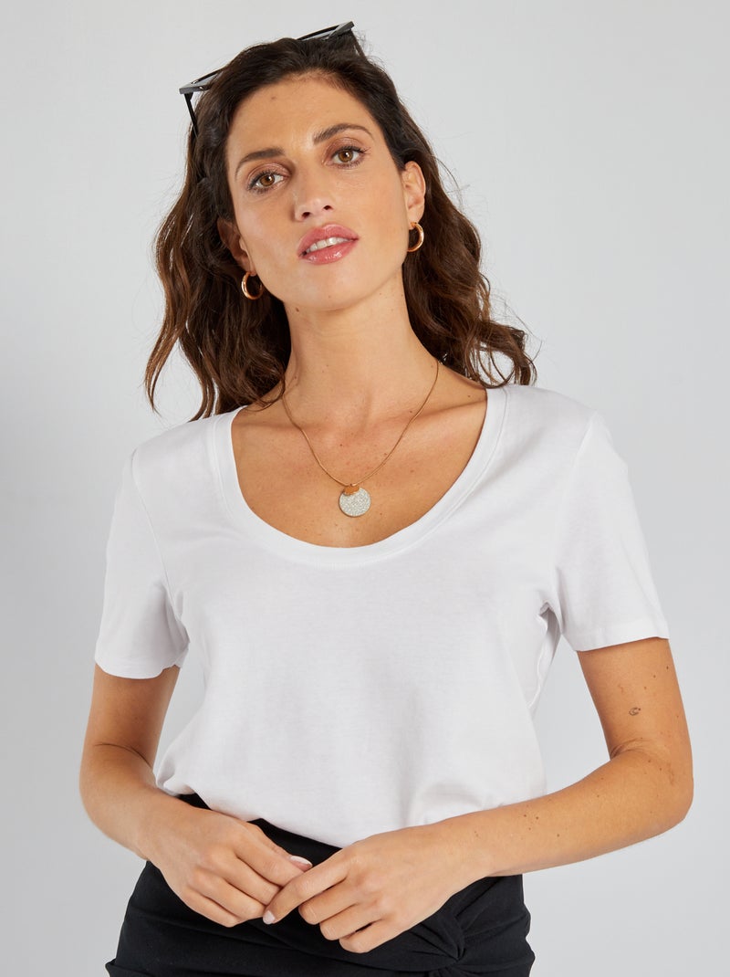 T-shirt em malha jersey com gola redonda Branco - Kiabi