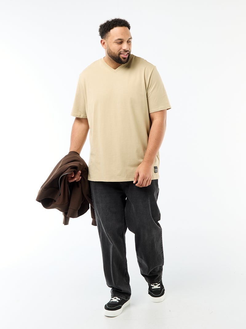 T-shirt em malha jersey de manga curta Bege - Kiabi