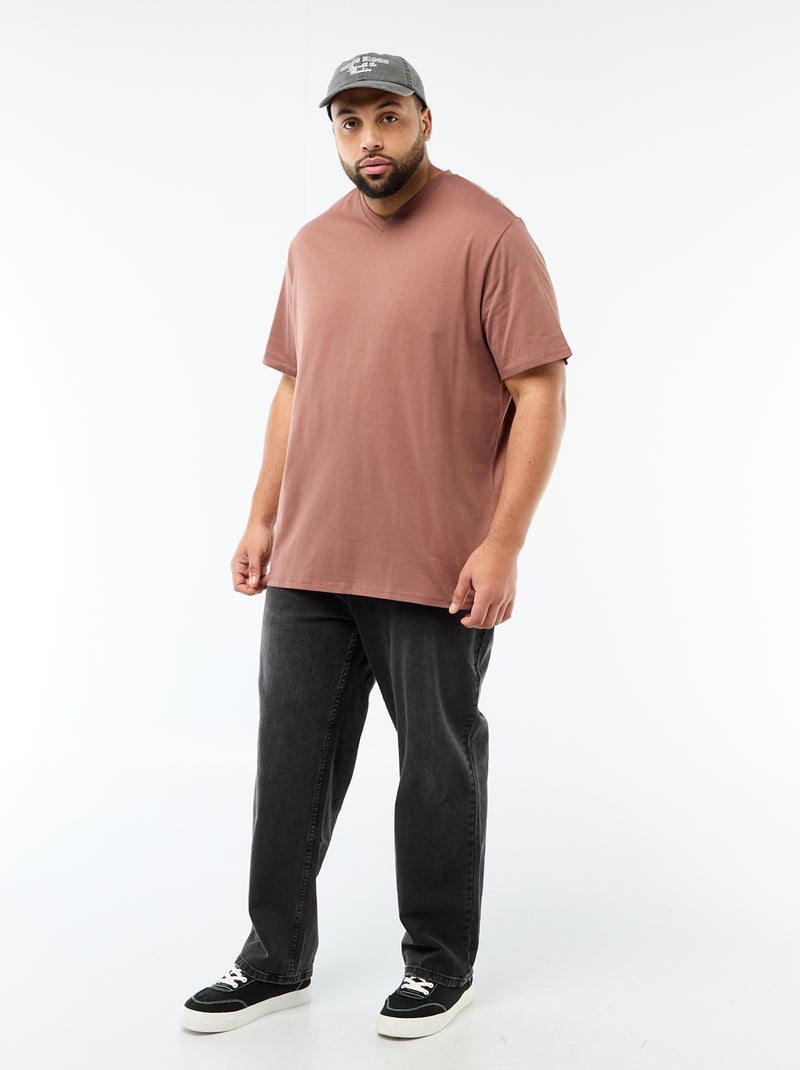 T-shirt em malha jersey de manga curta Castanho - Kiabi