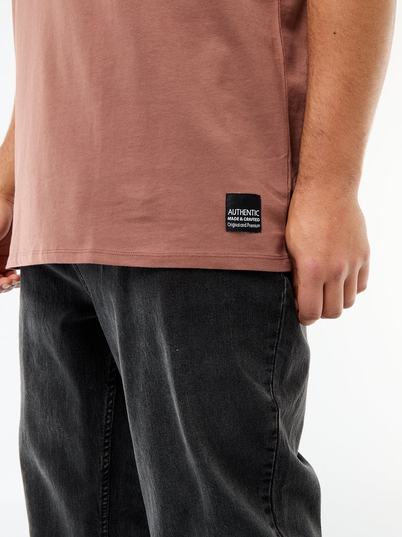 T-shirt em malha jersey de manga curta Castanho - Kiabi