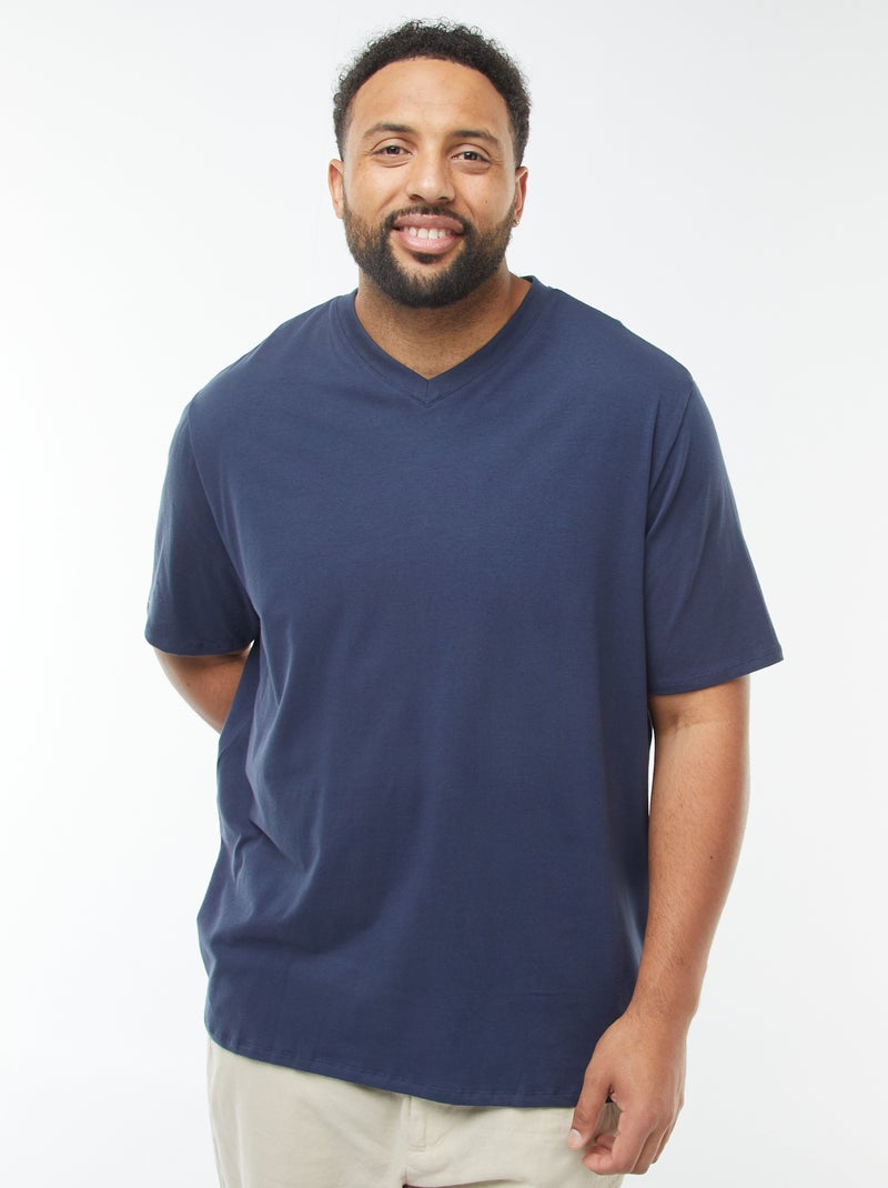 T-shirt em malha jersey de manga curta e decote em bico Azul - Kiabi