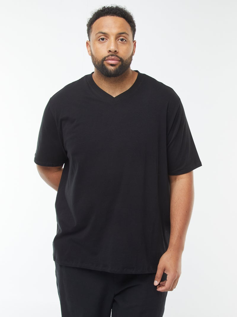 T-shirt em malha jersey de manga curta e decote em bico Preto - Kiabi