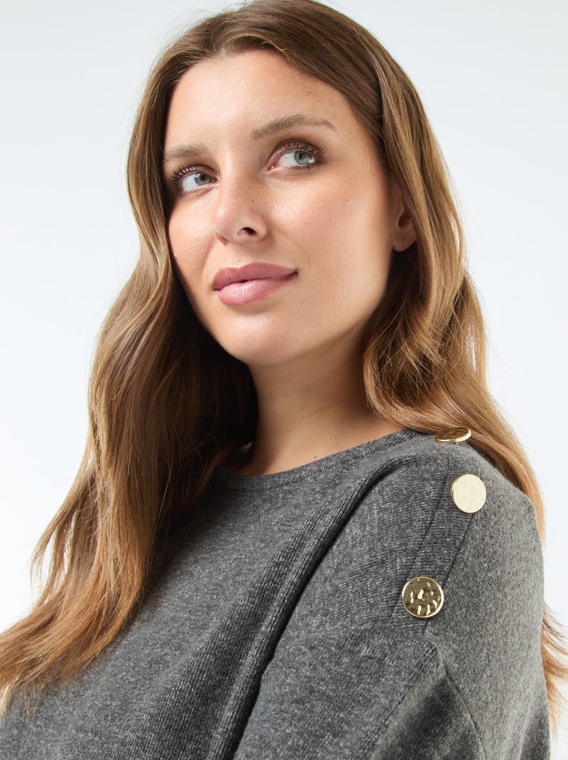 T-shirt em malha macia com botões dourados Cinza - Kiabi