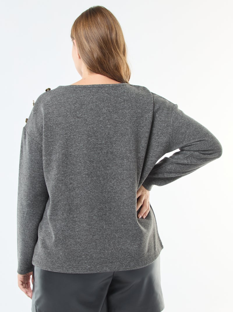 T-shirt em malha macia com botões dourados Cinza - Kiabi