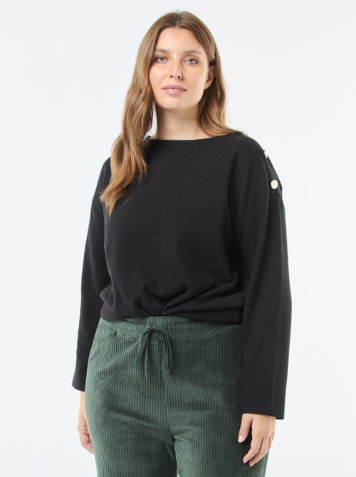 T-shirt em malha macia com botões dourados - Kiabi