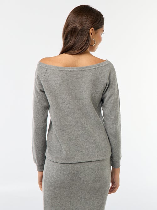 T-shirt em malha macia com decote bardot - Kiabi