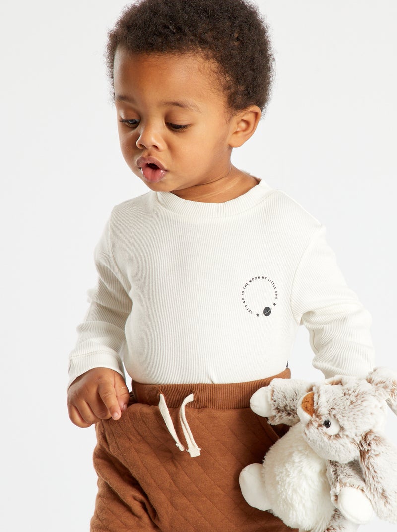 T-shirt em malha nervurada - branca BRANCO - Kiabi