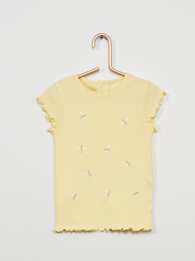 T-shirt em malha nervurada AMARELO - Kiabi