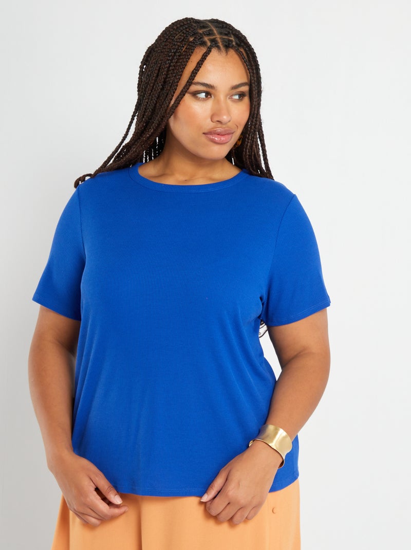 T-shirt em malha nervurada AZUL - Kiabi