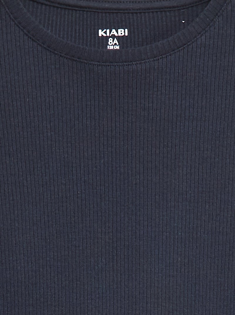 T-shirt em malha nervurada Azul - Kiabi