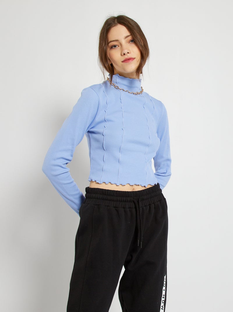 T-shirt em malha nervurada AZUL - Kiabi