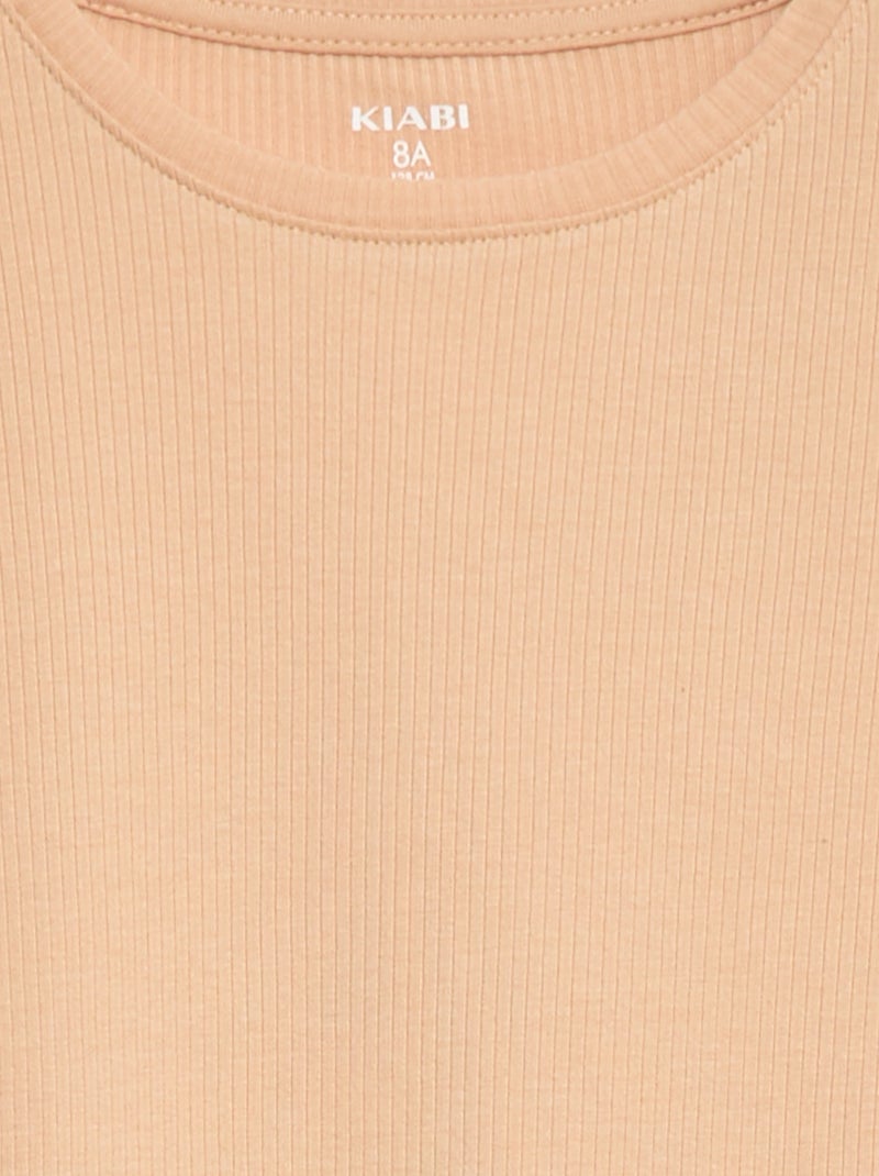 T-shirt em malha nervurada Bege - Kiabi