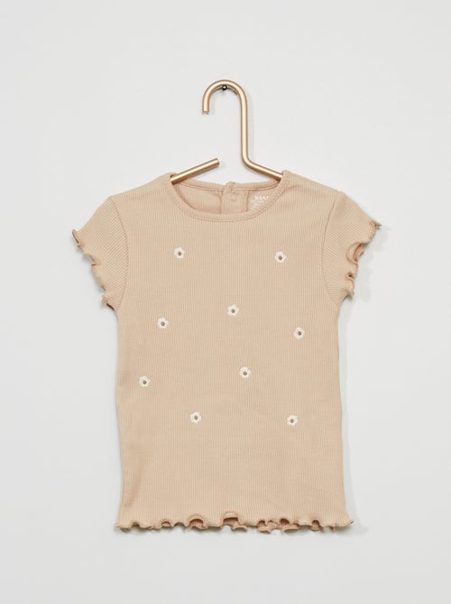 T-shirt em malha nervurada - Kiabi