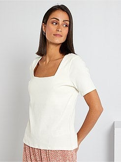 T-shirt em malha nervurada - Kiabi