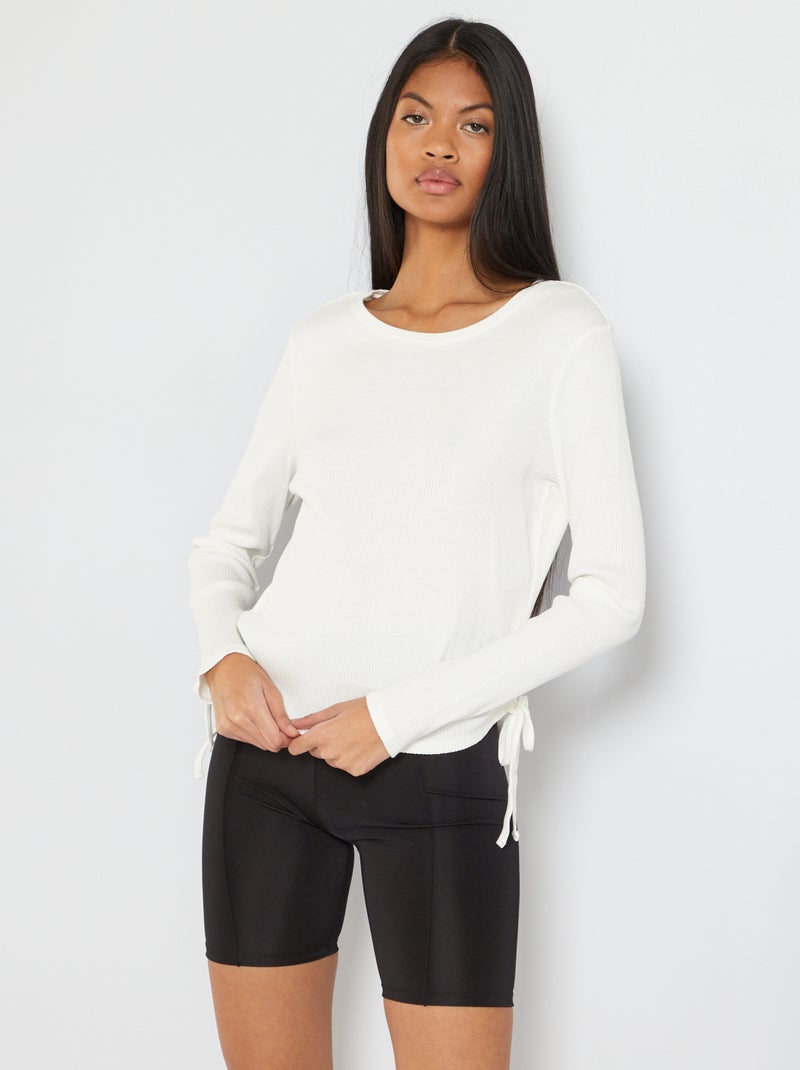 T-shirt em malha nervurada Branco - Kiabi