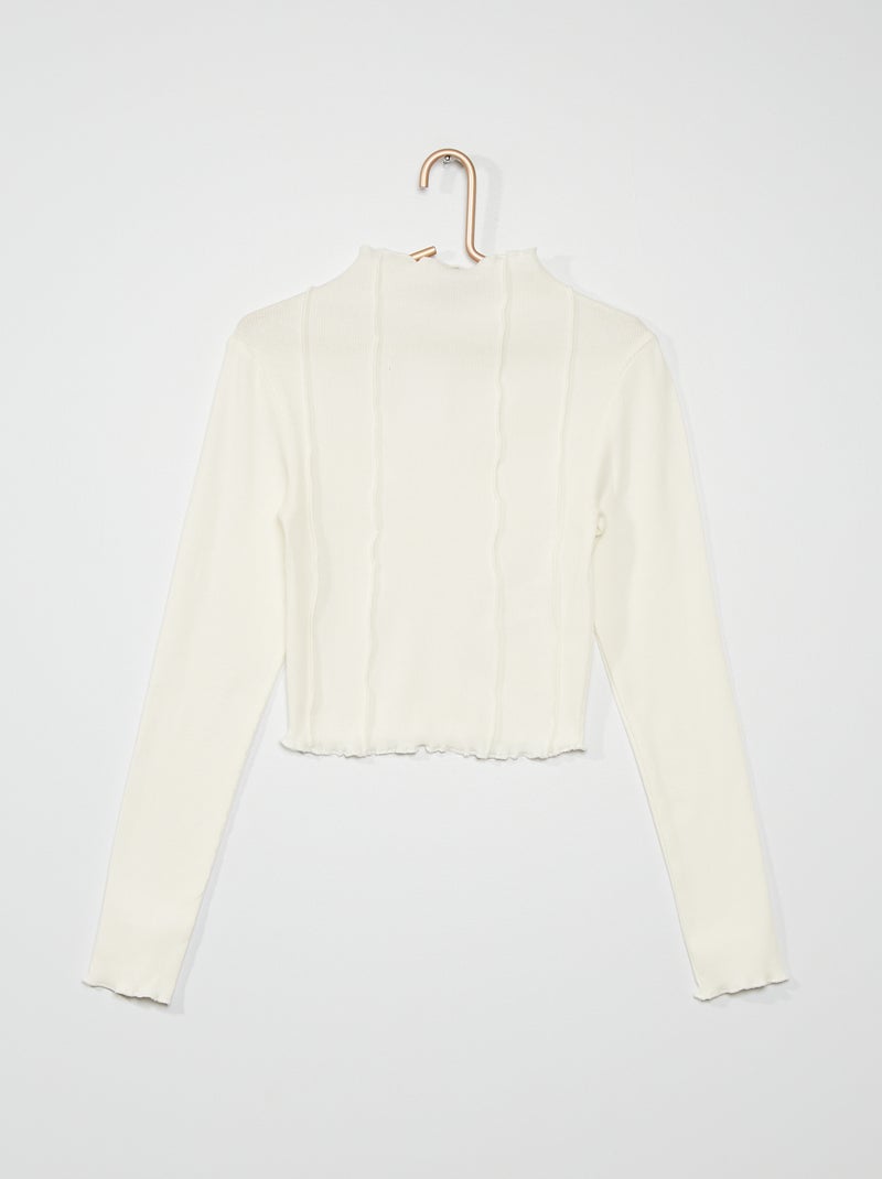 T-shirt em malha nervurada Branco - Kiabi