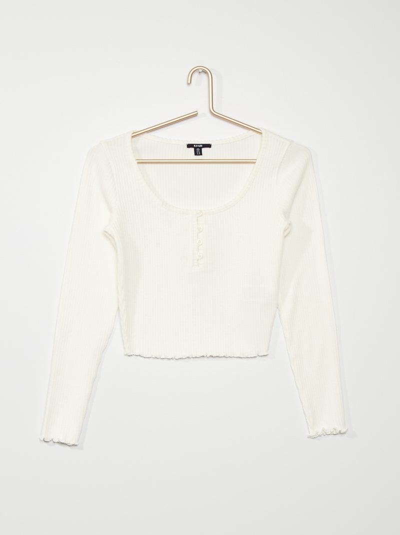 T-shirt em malha nervurada Branco - Kiabi