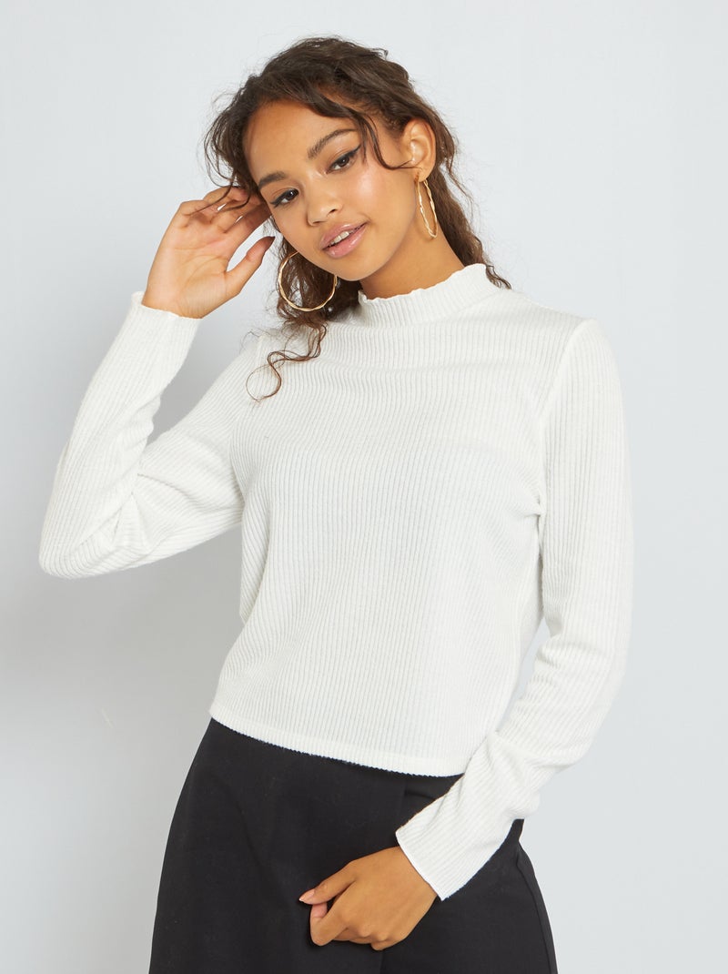 T-shirt em malha nervurada Branco - Kiabi