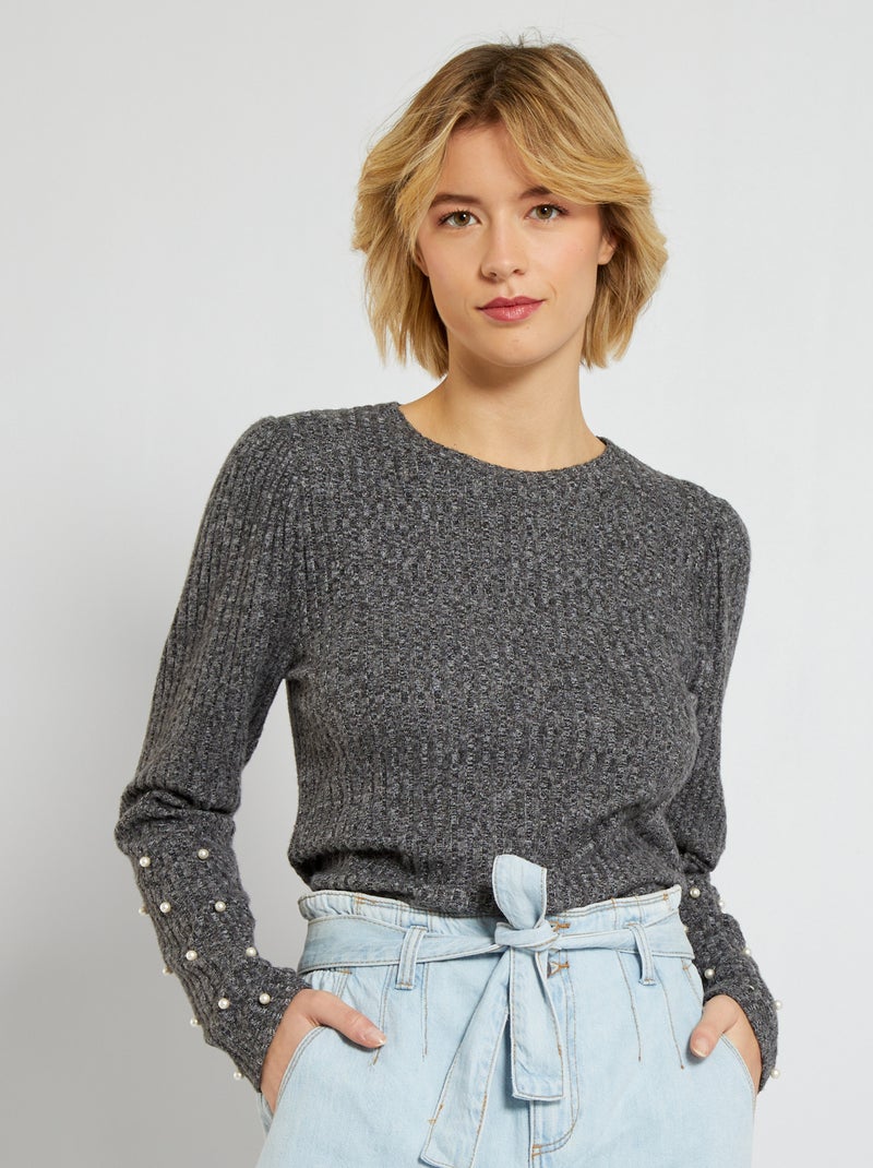 T-shirt em malha nervurada CINZA - Kiabi