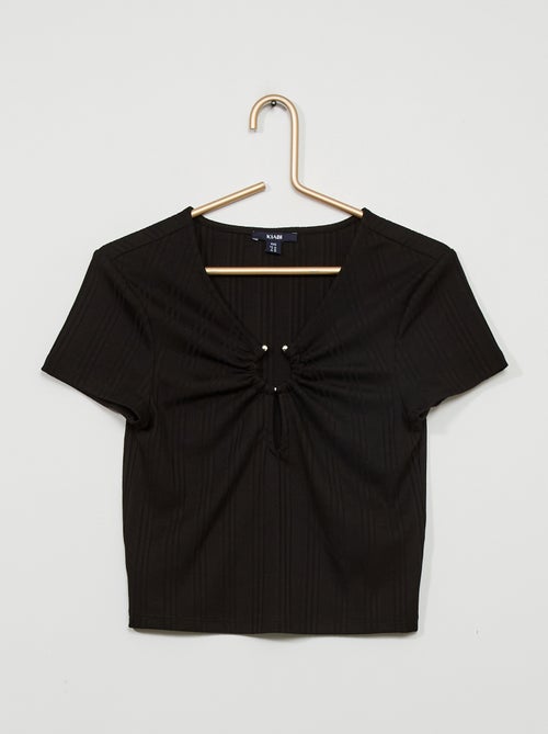T-shirt em malha nervurada com anel - Kiabi