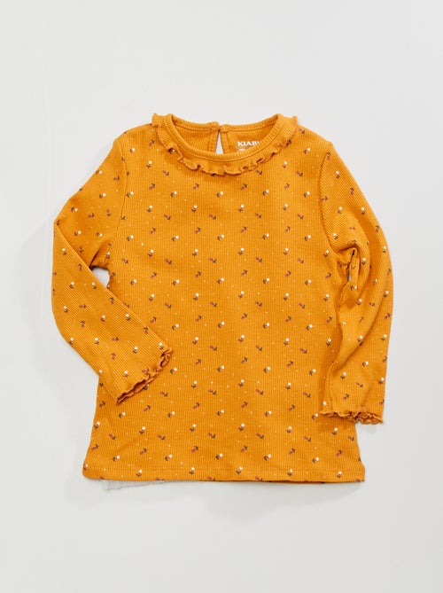 T-shirt em malha nervurada com folhos - Kiabi