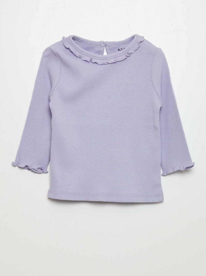 T-shirt em malha nervurada com folhos AZUL - Kiabi