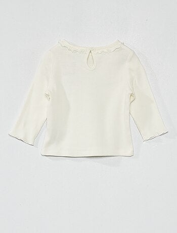 T-shirt em malha nervurada com folhos