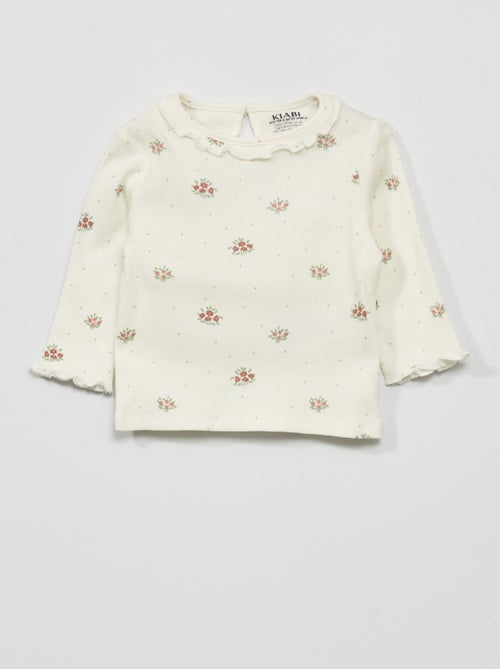 T-shirt em malha nervurada com folhos - Kiabi