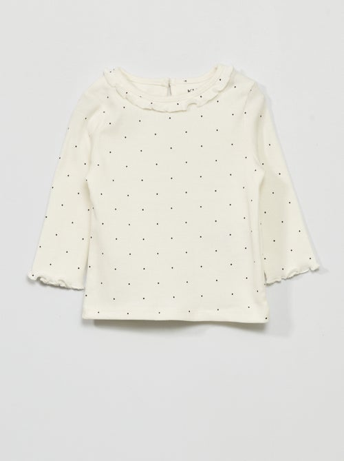 T-shirt em malha nervurada com folhos - Kiabi