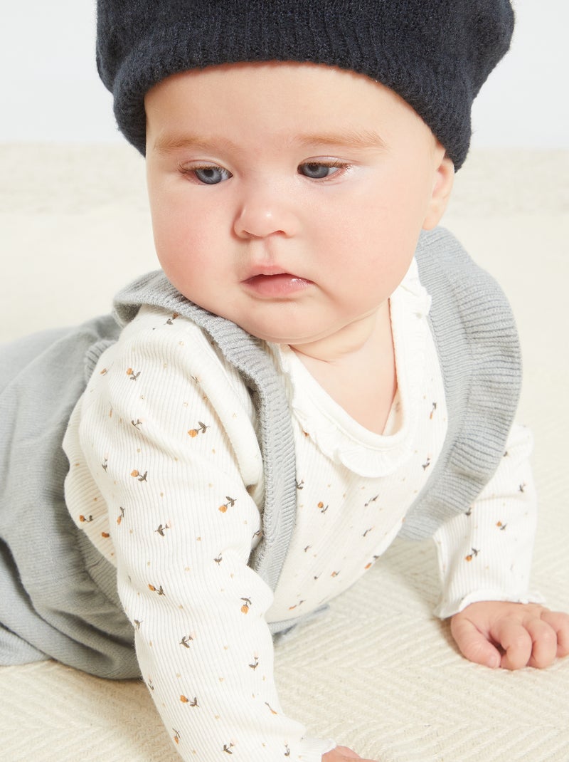 T-shirt em malha nervurada com folhos BRANCO - Kiabi