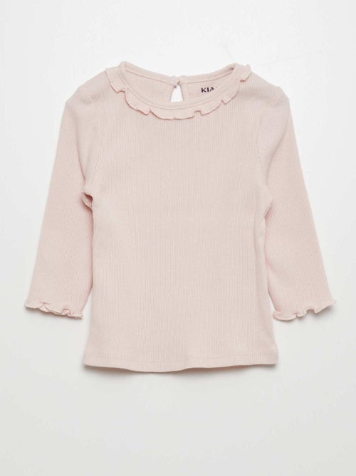 T-shirt em malha nervurada com folhos - Kiabi