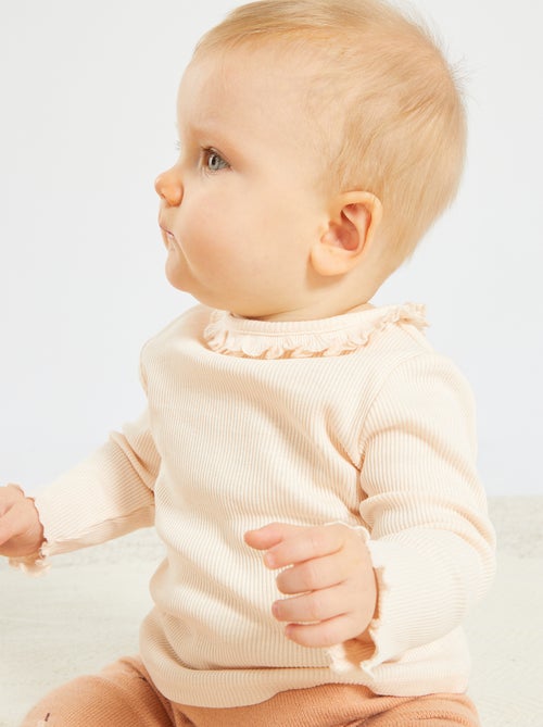 T-shirt em malha nervurada com folhos - Kiabi