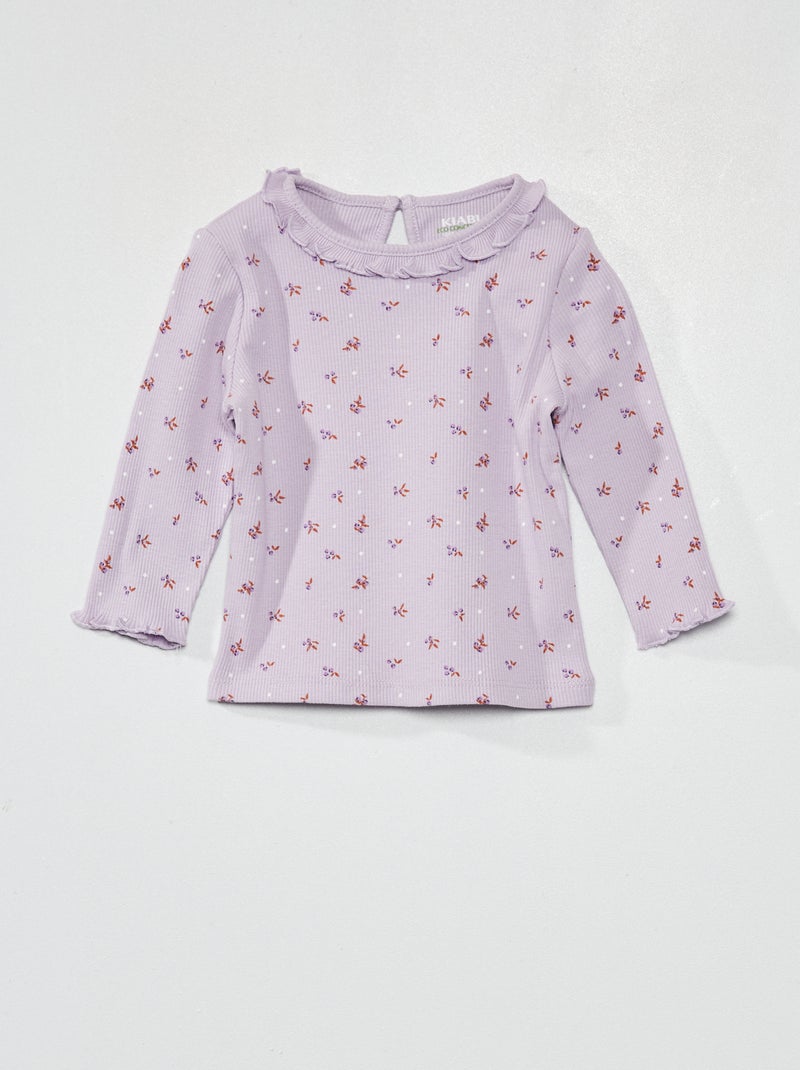 T-shirt em malha nervurada com folhos VIOLETA - Kiabi